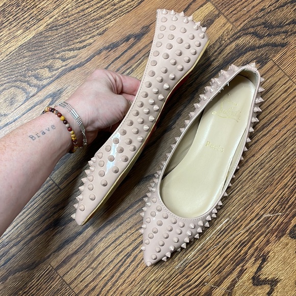 Christian Louboutin Pigalle Spikes Flat Nude Sz 7 - Picture 9 of 11